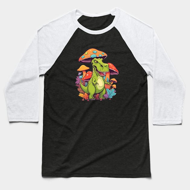 Psychedelic Dinosaur T-Rex Baseball T-Shirt by MordaxFurittus